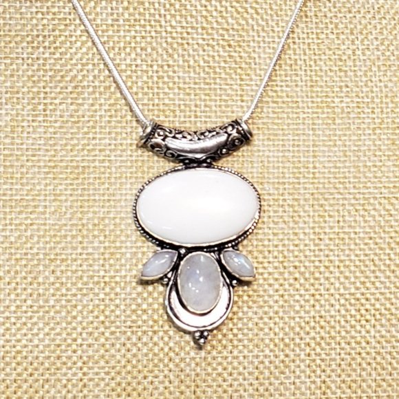 Hand Crafted Jewelry - Jasper necklace, moonstone necklace, 925 silver rainbow moonstone jasper pendant
